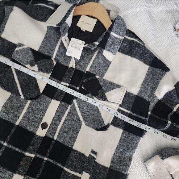 Thread and Supply shacket shirt jacket plaid front pockets size L black & cream - Picture 3 of 11